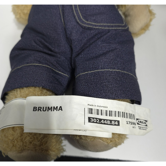 IKEA BRUMMA Teddy Bear Jointed Cuddle Brown Plush in Blue Denim Overalls - Picture 10 of 12